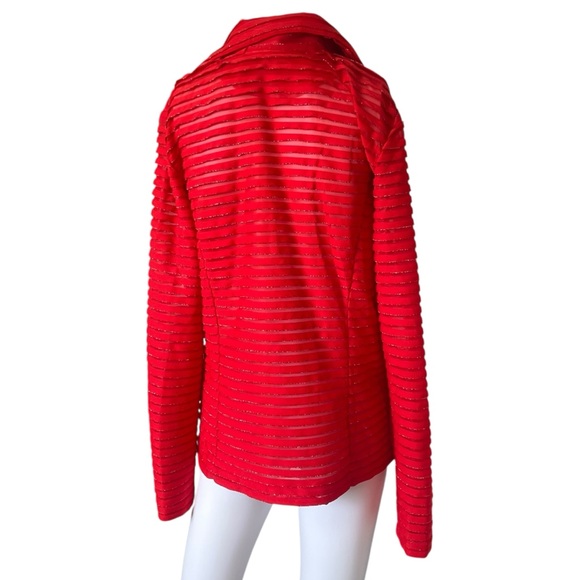 Clara Sun Woo Red Full Zip Jacket Sheer Pleated Womens Size Large L - Picture 2 of 8